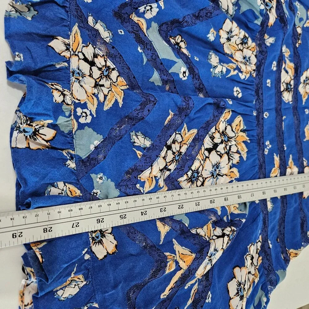 Intimately Free People Floral Print Trapeze Mini Dress XS Blue Boho - Picture 11 of 12